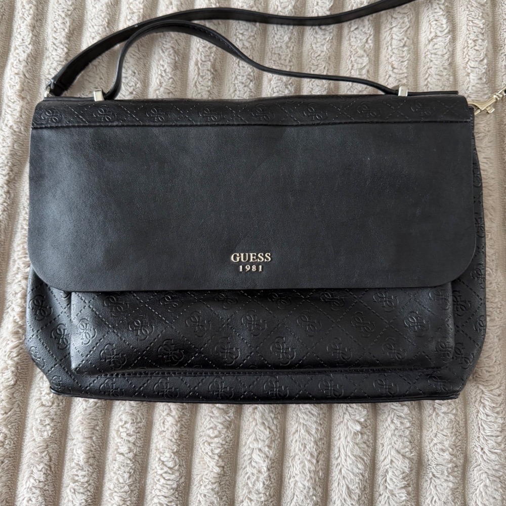 Guess 1981 Black Monogram Embossed Crossbody Bag … - image 1